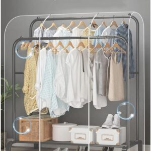 Senvitate Garment Rack Cover, Transparent PEVA Clothes Rack Cover with 2 Smooth Zipper, Clothing Dustproof Waterproof Protector Cover (47X20X59-Clear)