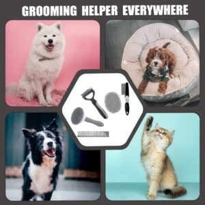 5PCS Grooming Kit for Dog,Puppy- Deshedding & Slicker Brush for Short-Haired Pets, Flea Comb and Grooming Comb Set Grey