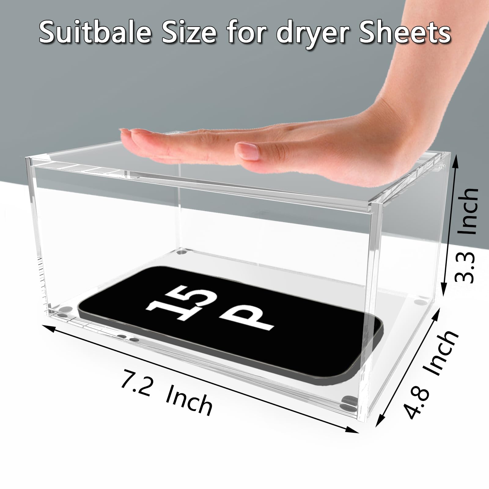 Sohalejr Dryer Sheet Holder Sheets Container Transparent 5 mm Thickness Acrylic Box with Lid Clear Dryer Sheet Dispenser for Laundry Organization and Storage Laundry Room Decor