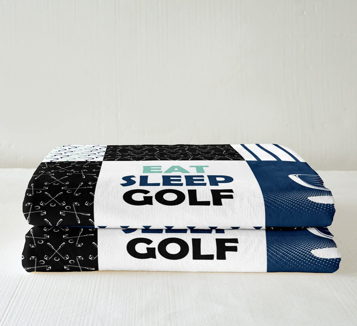 Golf Throw Blanket Sports Games Fleece Blanket Twin Size, Athlete Silhouette Patchwork Fuzzy Blanket for Kids Boys Teens Adults, Golf Lovers Geometry Lattice Ripple Sherpa Blanket, Blue Black