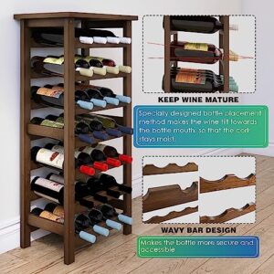 SMIBUY Bamboo Wine Rack, 28 Bottles Display Holder with Table Top, 7-Tier Free Standing Storage Shelves for Kitchen, Pantry, Cellar, Bar (Walnut)