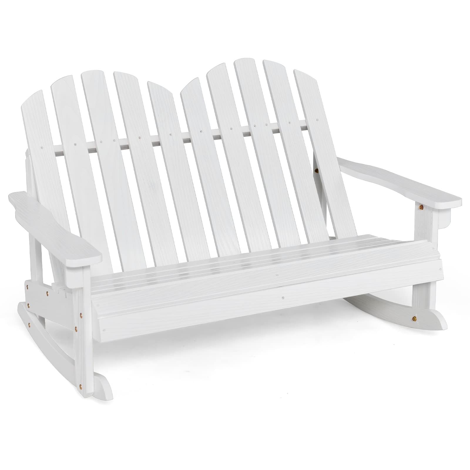 Giantex 2-Person Adirondack Rocking Chair - Kids Outdoor Rocking Bench with Slatted Seat, High Backrest, 220LBS Weight Capacity, Patio Rocker for Balcony, Yard, Poolside (1, White)