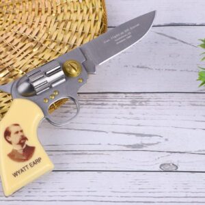 Trendy Zone 21 Folding Wyatt Earp Folding Knife, 7.5 inch Open Pocket Knife with Printed Portrait of Wyatt Earp| Comes with Small Knife 2.75" long (Open) with a printed Collectible Tin Box