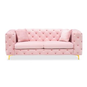 DAMAIFROM 75 Inch Sofa Couch Set of 2, Modern Upholstered Couch Tufted Velvet Sofa High Arm and Metal Gold Legs Decor with 2 Piilows Big Comfy Couch for Living Room, Pink