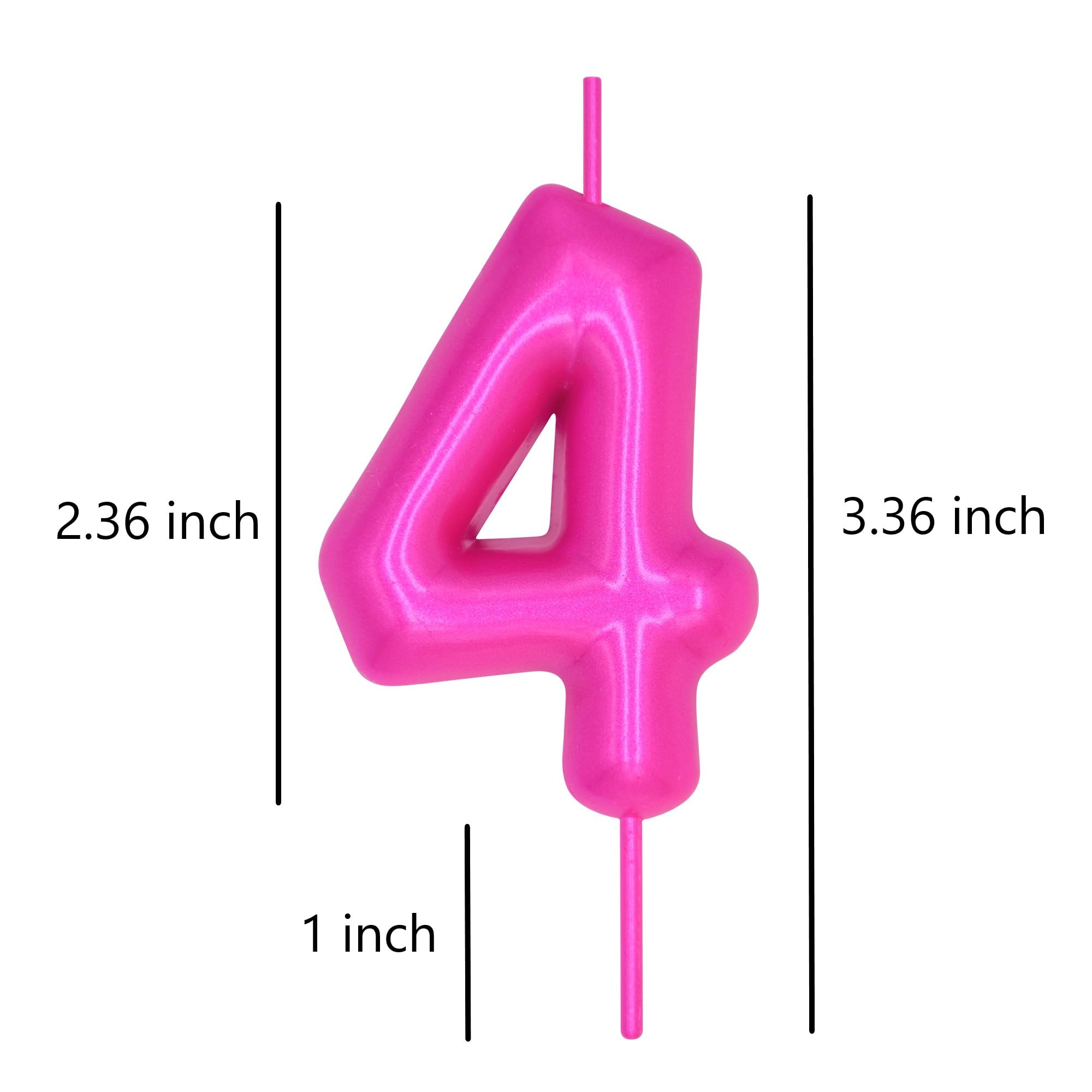 DERVENTA Number Candle Pink 2.36 inch Party Celebration Anniversary Decoration Perfect Birthday Brunch Dessert Cake Topper 1 Piece (Number 4 Pink)