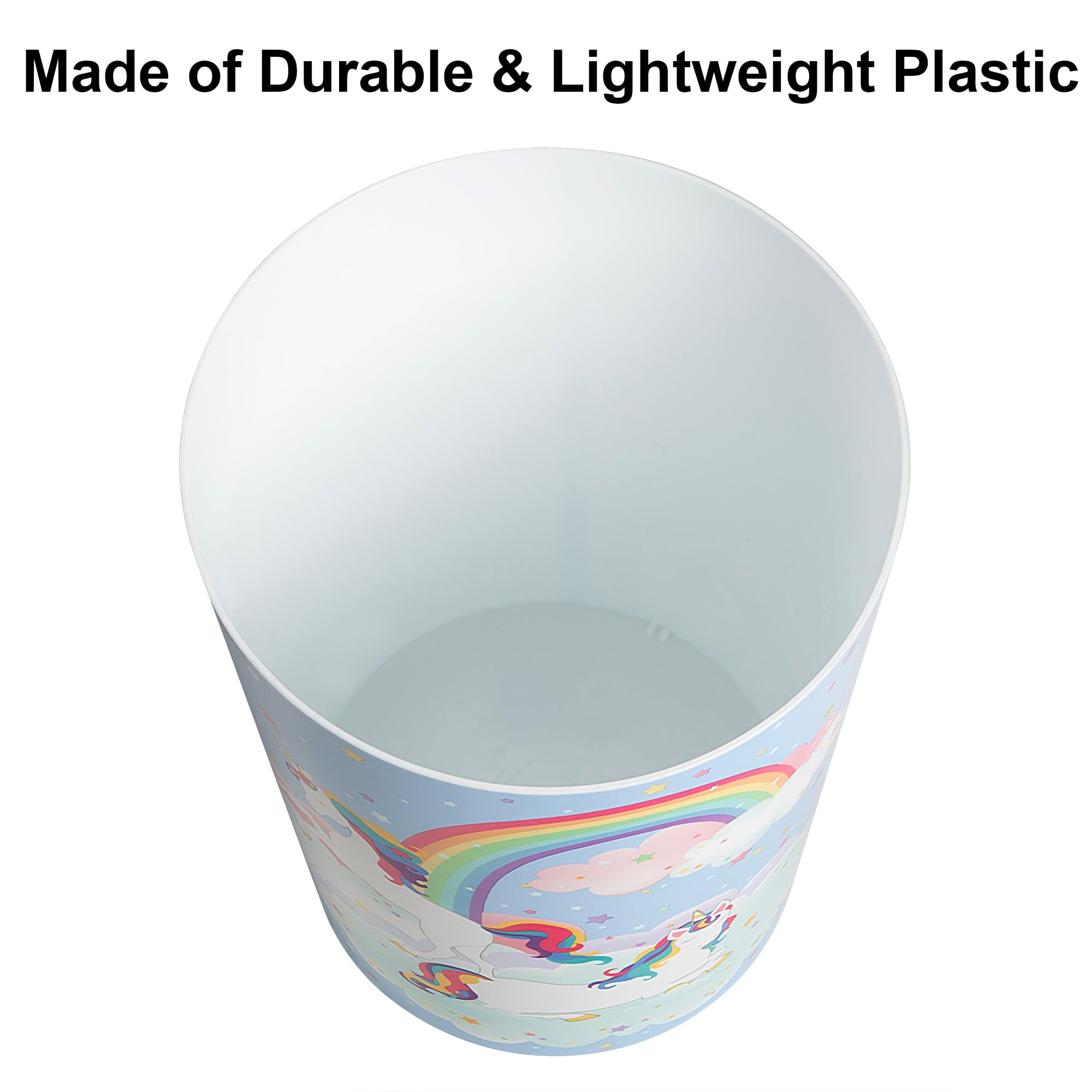 Allure Home Creation Unicorn & Rainbow Plastic Wastebasket Compact Size 1.56 Gallons