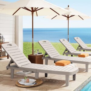 WACASA Outdoor Chaise Lounge Chairs Set of 2, Oversized Lounge Chairs with 5-Level Adjustable Backrest & Cup Holder, Resin Waterproof Pool Lounge Chairs for Poolside,Patio, Beach, Yard, Gray