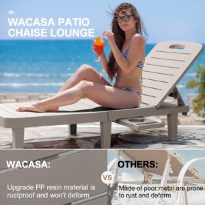 WACASA Outdoor Chaise Lounge Chairs Set of 2, Oversized Lounge Chairs with 5-Level Adjustable Backrest & Cup Holder, Resin Waterproof Pool Lounge Chairs for Poolside,Patio, Beach, Yard, Gray