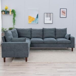 Panana 100 inches Sectional Sofa Couch for Living Room, Modern Gray Fabric L-Shaped 6 Seat Sofa Corner Couch with, Upholstered Sofa withSolid Wood Legs for Home Office