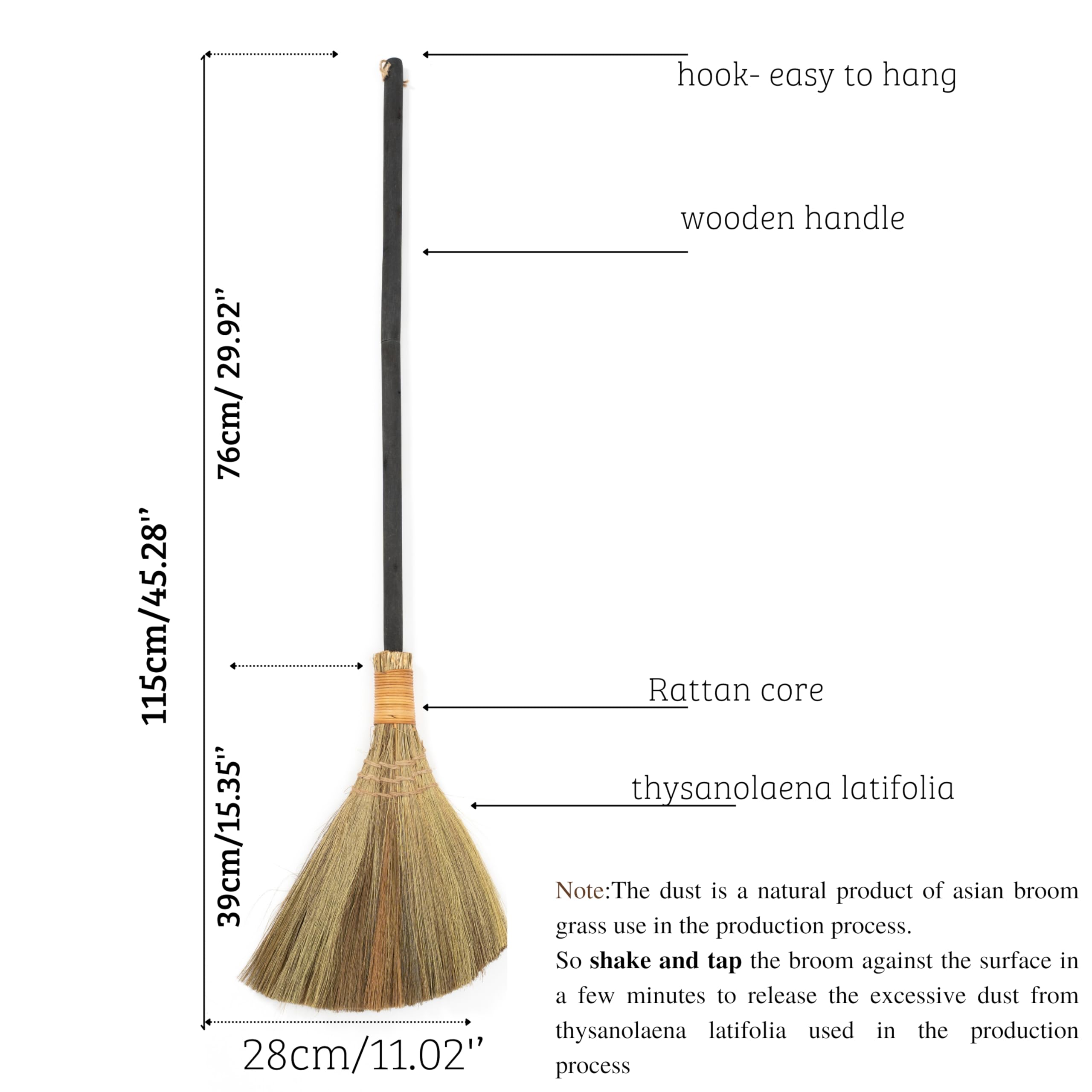 TTS For Home Vietnamese Straw Soft Broom 45inch- Sweeping Hand Long Handle Broomstick for Cleaning, Decoration, Wedding