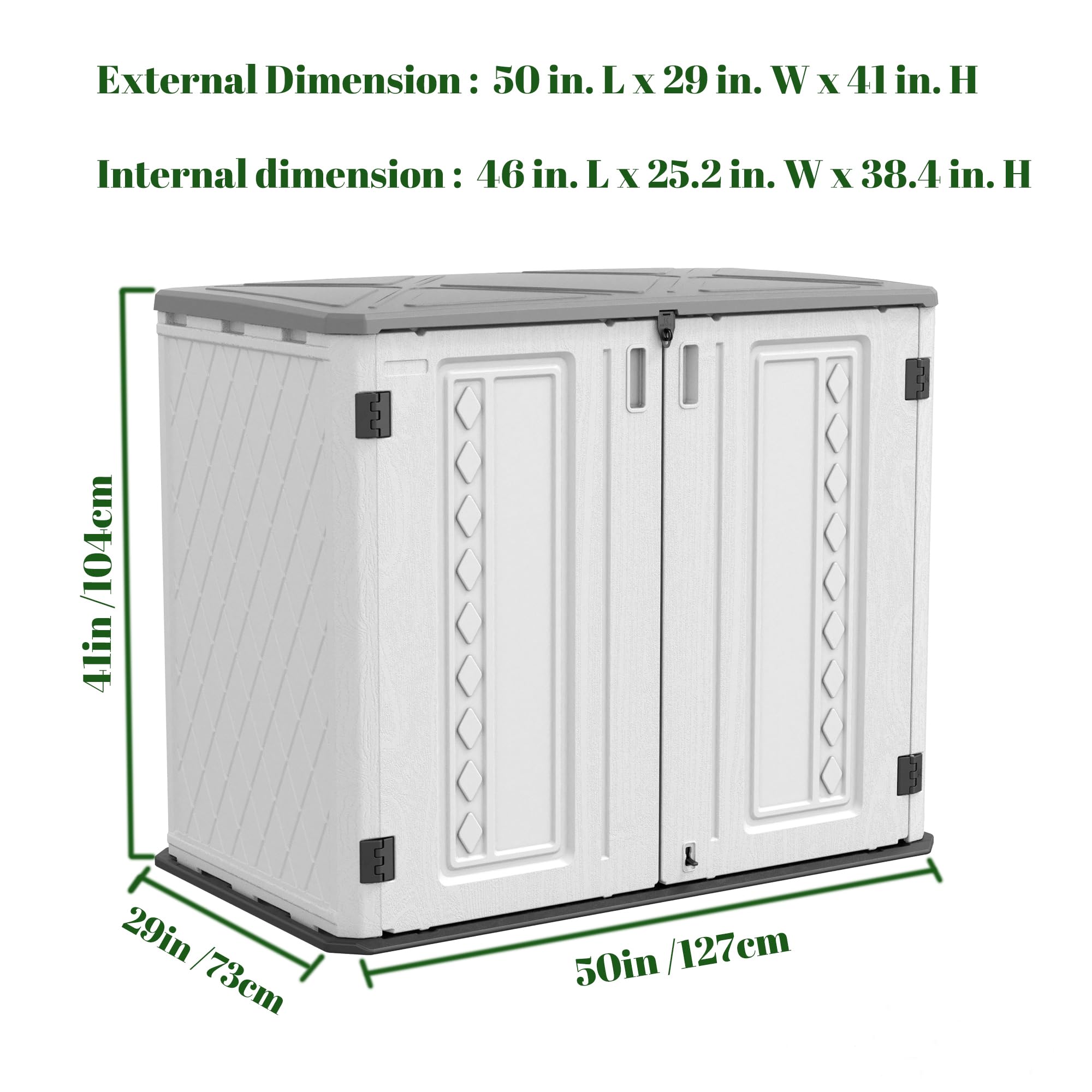 ADDOK Horizontal Storage Shed Multi-Function, Lockable Outdoor Storage Weather Resistance, Thick HDPE Resin Storage Cabinet for Backyards, Patio, Garden 34 Cu.ft