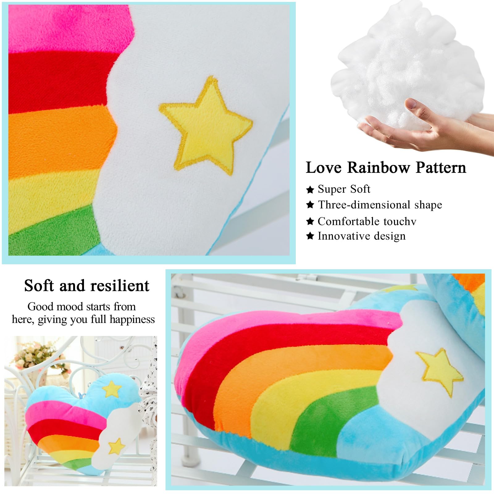 zxmbeddings 17.7"X13.8"Heart Pillow Stuffed Rainbow Heart Shaped Throw Pillow Plush Toy,Star