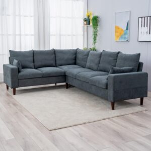 panana 100 inches sectional sofa couch for living room, modern gray fabric l-shaped 6 seat sofa corner couch with, upholstered sofa withsolid wood legs for home office