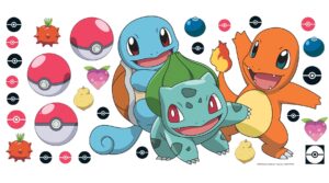 roommates rmk5361gm pokémon squirtle, charmander, and bulbasaur peel and stick giant wall decals