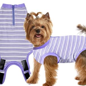 Wabdhaly Dog Surgery Recovery Suit,Surgical Recovery Suit for Small Female Dgos Spay,Zipper Closure,Combed Cotton Breathable Onesie,Purple Striped S