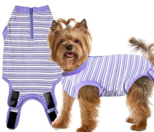 wabdhaly dog surgery recovery suit,surgical recovery suit for small female dgos spay,zipper closure,combed cotton breathable onesie,purple striped xs