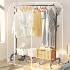 Senvitate Garment Rack Cover, Transparent PEVA Clothes Rack Cover with 2 Smooth Zipper, Clothing Dustproof Waterproof Protector Cover (47X20X59-Clear)