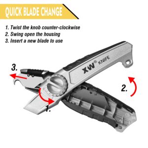 XW Fixed-blade Drywall Utility Knife, Non-retractable Heavy Duty Cutter with Roofing Hook Blade, Extra 10 Blades Included