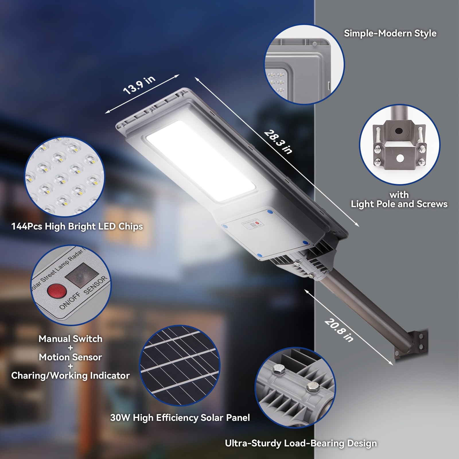 LANGY Solar Street Lights Outdoor, 400W Solar Parking Lot Lights, 30000LM 6500K LED Solar Lights, Dusk to Dawn, Motion Sensor and Remote Control, IP66 Waterproof, Commercial Solar Outdoor Light Garage