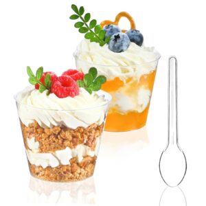 toflen 50 pack 5 oz mini dessert cups with spoons, round cake cups party serving cups for parfait, appetizers, cocktails, dessert shooters & dessert shot glasses