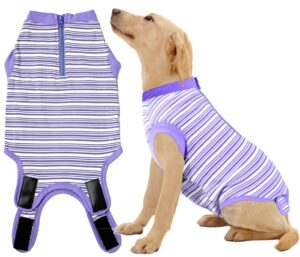 wabdhaly dog surgery recovery suit,surgical recovery suit for large female dgos spay,zipper closure,combed cotton breathable onesie,purple striped xxx-large