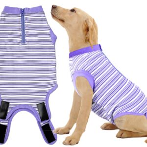 Wabdhaly Dog Surgery Recovery Suit,Surgical Recovery Suit for Large Female Dgos Spay,Zipper Closure,Combed Cotton Breathable Onesie,Purple Striped XXX-Large