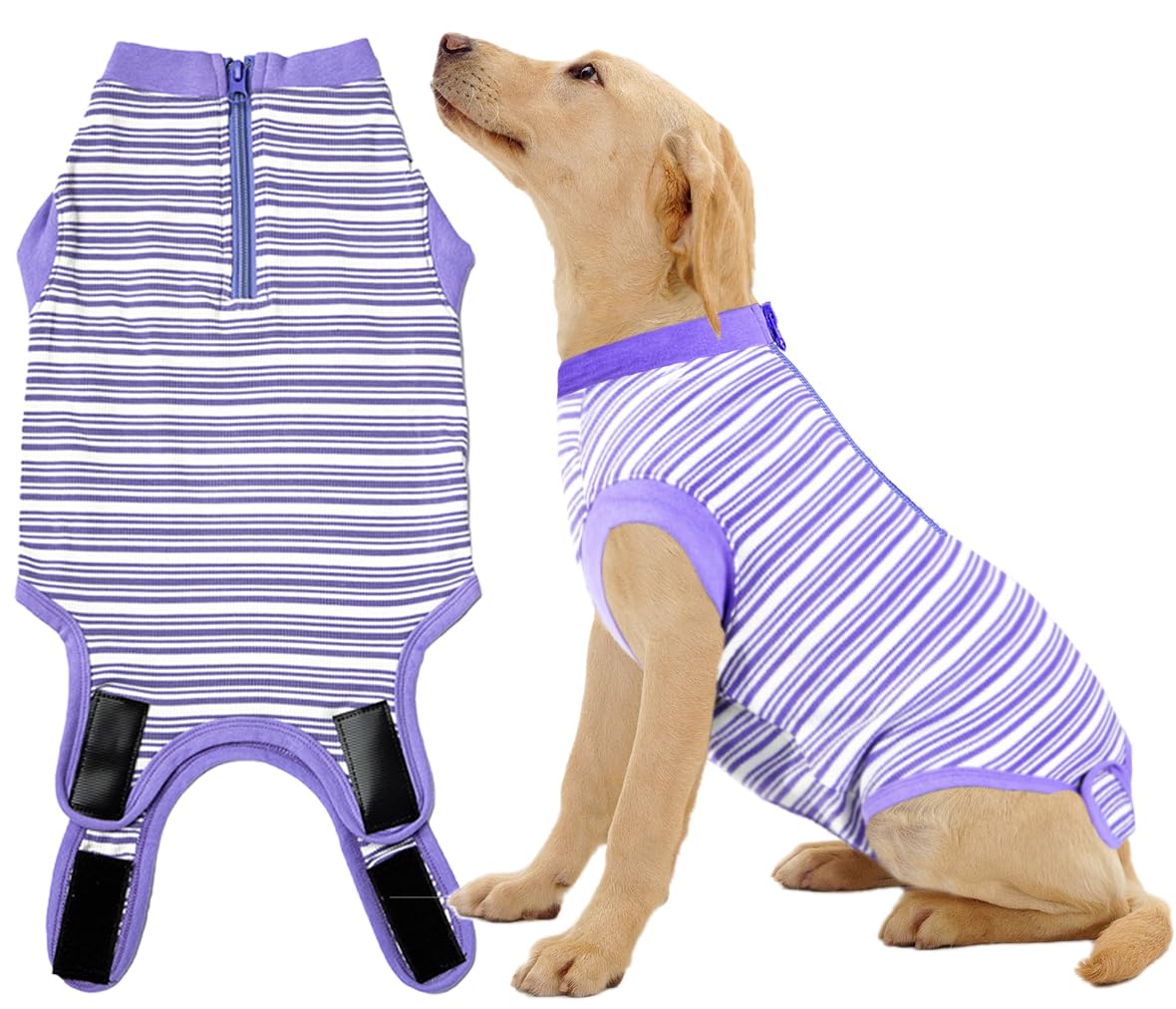 Wabdhaly Dog Surgery Recovery Suit,Surgical Recovery Suit for Large Female Dgos Spay,Zipper Closure,Combed Cotton Breathable Onesie,Purple Striped XXX-Large