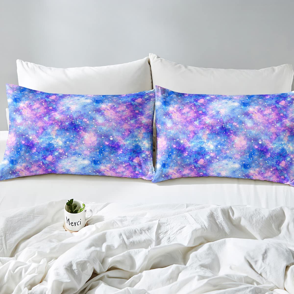 Erosebridal Sparkling Stars Bed Set Rainbow Galaxy Duvet Cover, Constellation Astrology Bedding Set Full Zodiac Nebula Comforter Cover, Navy Purple Horoscopes Bed Cover, Reversible Blue