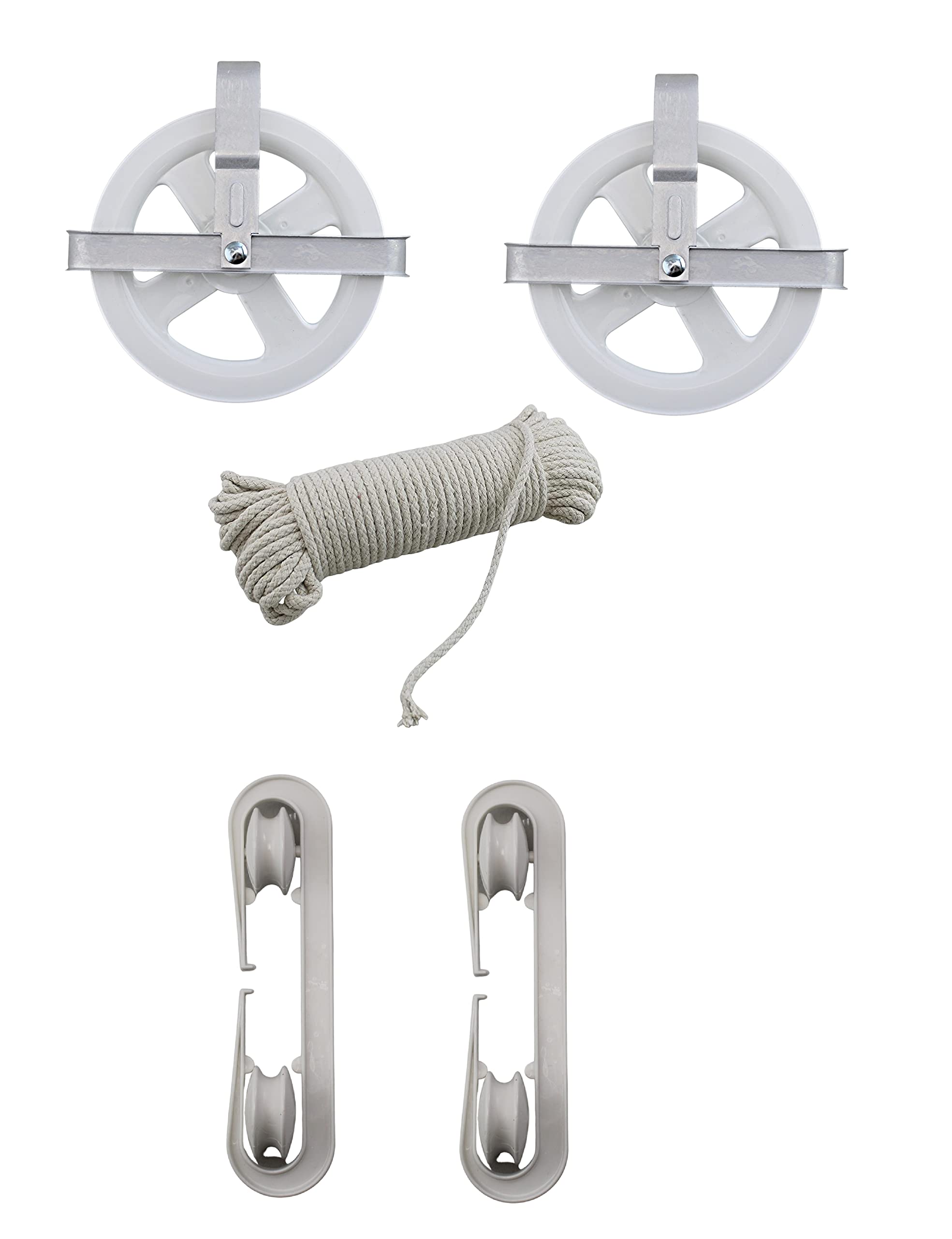 Dependable Industries Inc. Essentials Laundry Clothesline Kit 100ft Cotton Line, 2 Rustproof Pulleys, and 2 Spreaders White