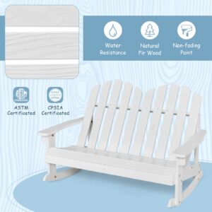 Giantex 2-Person Adirondack Rocking Chair - Kids Outdoor Rocking Bench with Slatted Seat, High Backrest, 220LBS Weight Capacity, Patio Rocker for Balcony, Yard, Poolside (1, White)