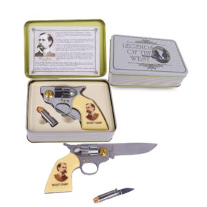 Trendy Zone 21 Folding Wyatt Earp Folding Knife, 7.5 inch Open Pocket Knife with Printed Portrait of Wyatt Earp| Comes with Small Knife 2.75" long (Open) with a printed Collectible Tin Box