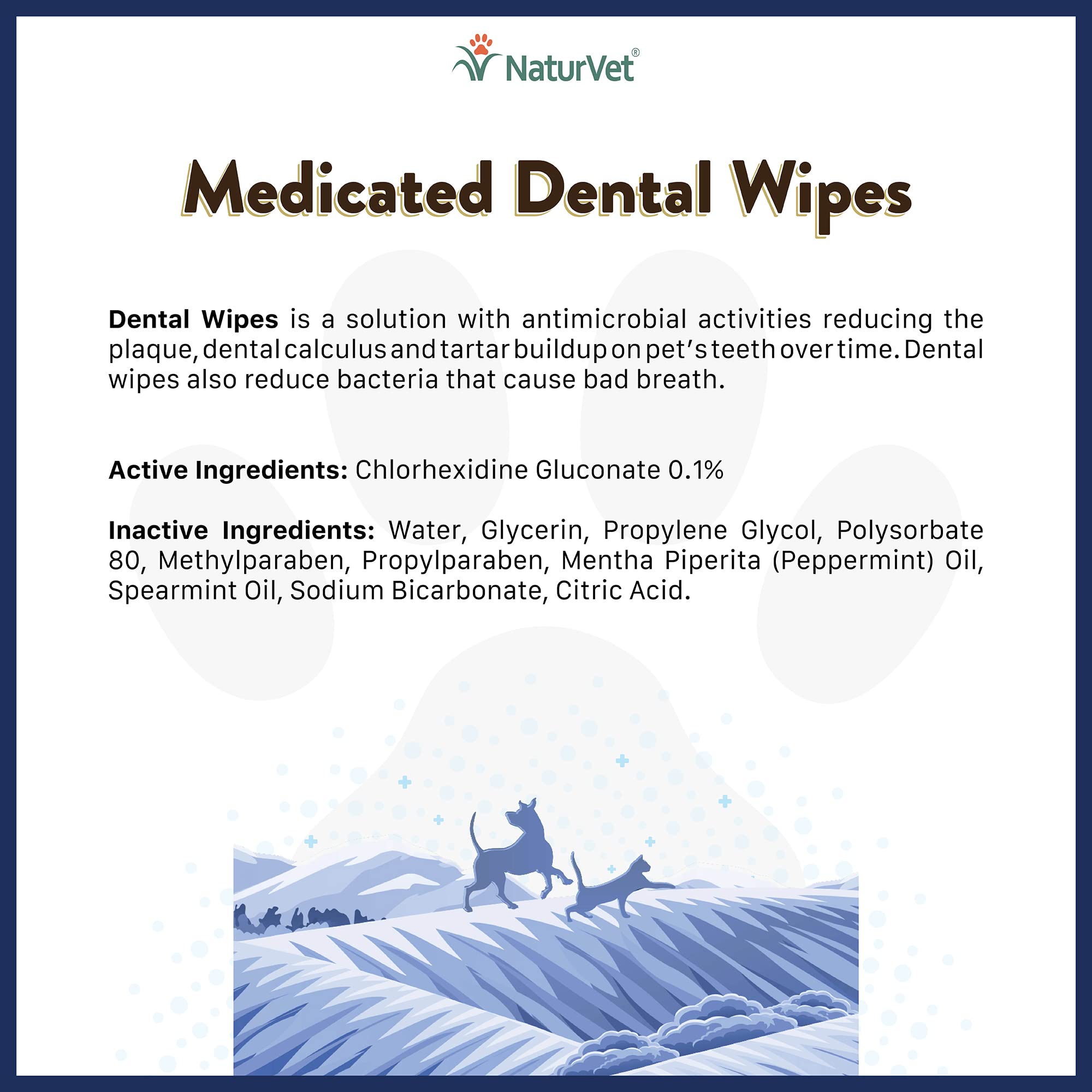 NaturVet Medicated Dental Wipes for Dogs & Cats 50 Count