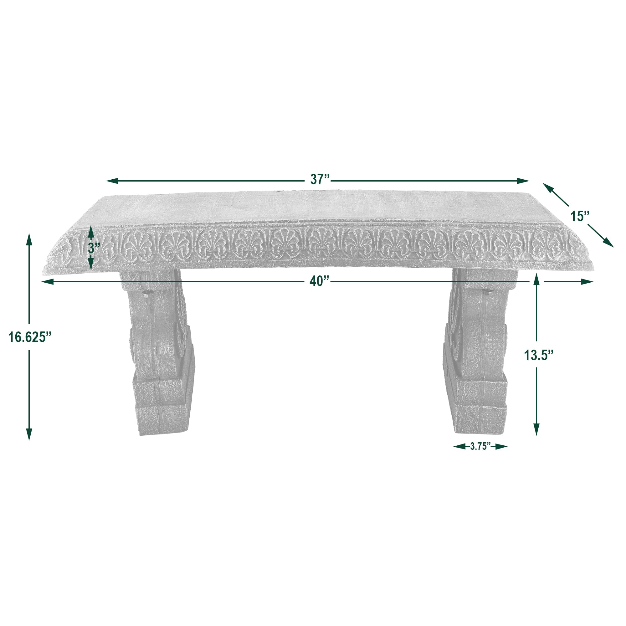 Arcadia Garden Products BE02 Fiberclay Garden, Outdoor Bench, Patio Seating for Front Porch Park Outside Furniture Decor, Gray