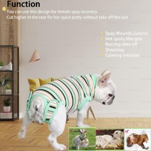 Wabdhaly Dog Surgery Recovery Suit,Surgical Recovery Suit for Large Female Dgos Spay,Zipper Closure,Combed Cotton Breathable Onesie,Multi Green Striped L