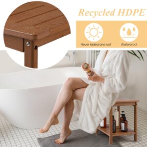 Apolimi HDPE Shower Bench, Shower Stool with Storage Shelf 2-Tier Spa Stool for Inside Shower,Water Resistant & Non-Slip Design Shower Seat (Teak L Size)