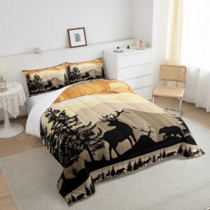 Wild Deer Comforter Set King Size Rustic Farmstyle Bedding Set for Adult Women Teens, Wildlife Deer Bear Print Duvet Insert Western Farmhouse Theme Quilt 3 Pcs Old Barn Door Print Comforter Set