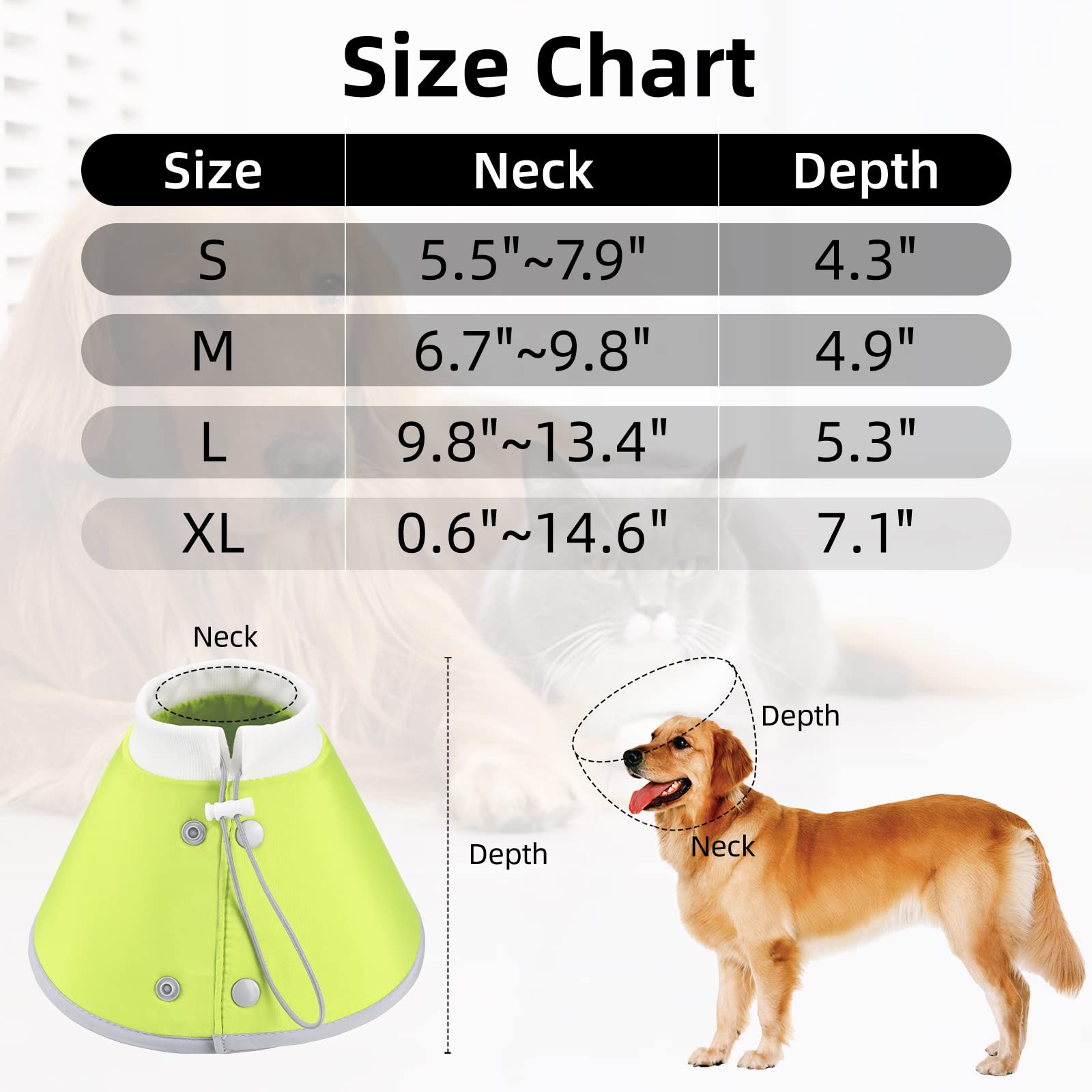 Vehomy Cat Recovery Collar Adjustable Cat Dog Cone Collar Pet Elizabethan Collar Soft Lightweight Dog E Collar for Cat Kitten Puppy to Stop Licking Wounds After Surgery Green XL