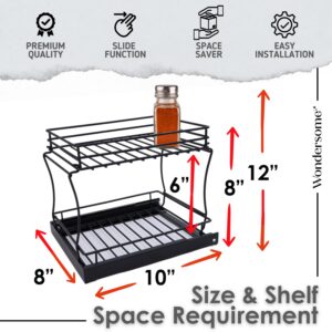 Wondersome Pull-Out Spice Rack Organizer for Cabinet Shelf - Matt Black - 2-Tier Kitchen Jars Organization and Storage Tray - EZ-Slide Rolling Drawer Wheels - Assembles in Moments - US-Based Brand