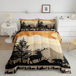 wild deer comforter set king size rustic farmstyle bedding set for adult women teens, wildlife deer bear print duvet insert western farmhouse theme quilt 3 pcs old barn door print comforter set