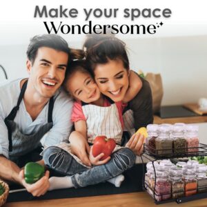 Wondersome Pull-Out Spice Rack Organizer for Cabinet Shelf - Matt Black - 2-Tier Kitchen Jars Organization and Storage Tray - EZ-Slide Rolling Drawer Wheels - Assembles in Moments - US-Based Brand