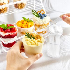 TOFLEN 50 Pack 5 oz Mini Dessert Cups with Spoons, Round Cake Cups Party Serving Cups for Parfait, Appetizers, Cocktails, Dessert Shooters & Dessert Shot Glasses