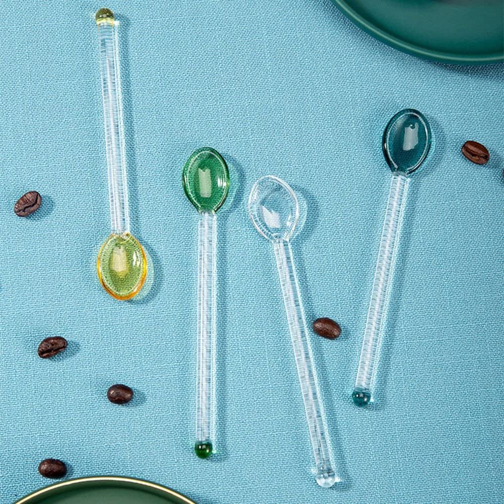 1/6PCS Clear Glass Coffee Spoon,Mixing Spoon Glass Coffee Milk Tea Spoons Long Handle Spoon for Home(transparent)