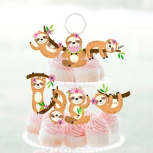 24pcs Sloth Cupcake Toppers Decorations Sloth Birthday Party Supplies Sloth Party Decorations for Kids Girls Sloth Theme Cute Animal Theme Birthday Party Wedding Baby Shower Supplies