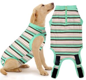 wabdhaly dog surgery recovery suit,surgical recovery suit for large female dgos spay,zipper closure,combed cotton breathable onesie,multi green striped xx-large