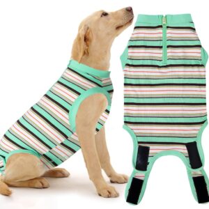 Wabdhaly Dog Surgery Recovery Suit,Surgical Recovery Suit for Large Female Dgos Spay,Zipper Closure,Combed Cotton Breathable Onesie,Multi Green Striped XX-Large