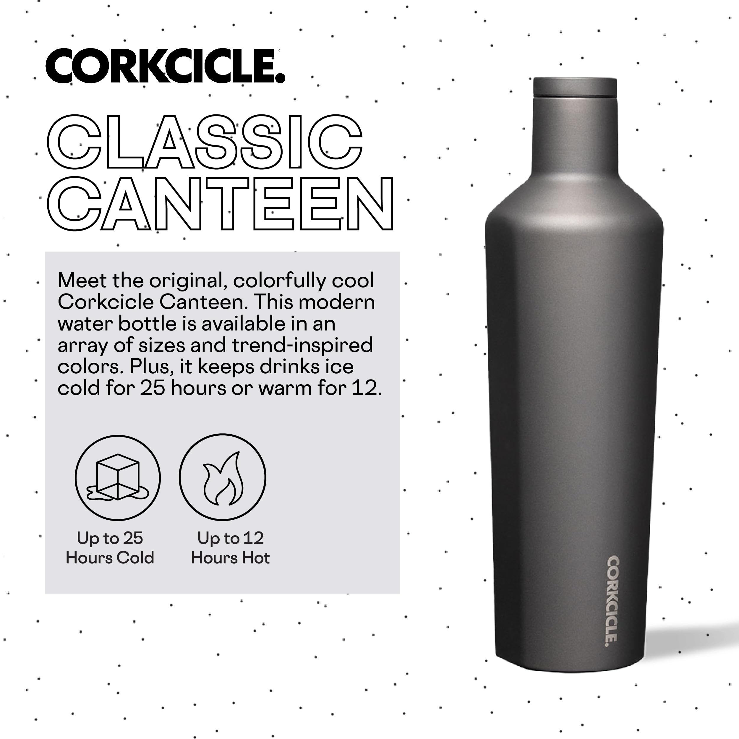 Corkcicle Classic Canteen Insulated Tumbler, Ceramic Slate, 25 oz – Reusable Water Bottle Keeps Beverages Cold for 25 Hours & Hot 12 Hours – Cupholder Friendly Tumbler with Screw-On Cap