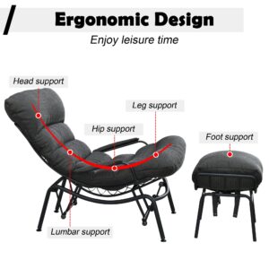 HOOOWOOO Outdoor Glider Chair with Ottoman Patio Glider Set Glider Outdoor Chair Patio Glider Chair with Glider Ottoman Outdoor Glider Rocking Chair Set Outdoor Patio Furniture Glider Rocker,Black