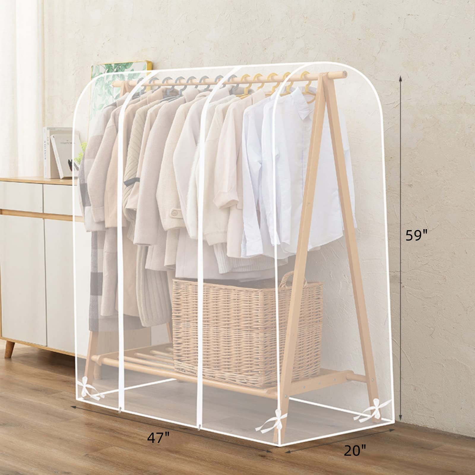 Senvitate Garment Rack Cover, Transparent PEVA Clothes Rack Cover with 2 Smooth Zipper, Clothing Dustproof Waterproof Protector Cover (47X20X59-Clear)