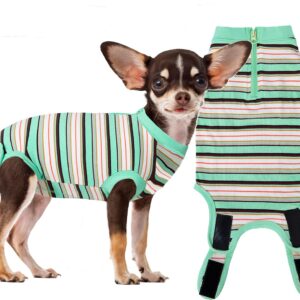 Wabdhaly Dog Surgery Recovery Suit,Surgical Recovery Suit for Small Female Dgos Spay,Zipper Closure,Combed Cotton Breathable Onesie,Multi Green Striped S