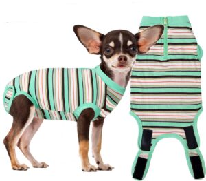 wabdhaly dog surgery recovery suit,surgical recovery suit for small female dgos spay,zipper closure,combed cotton breathable onesie,multi green striped xs